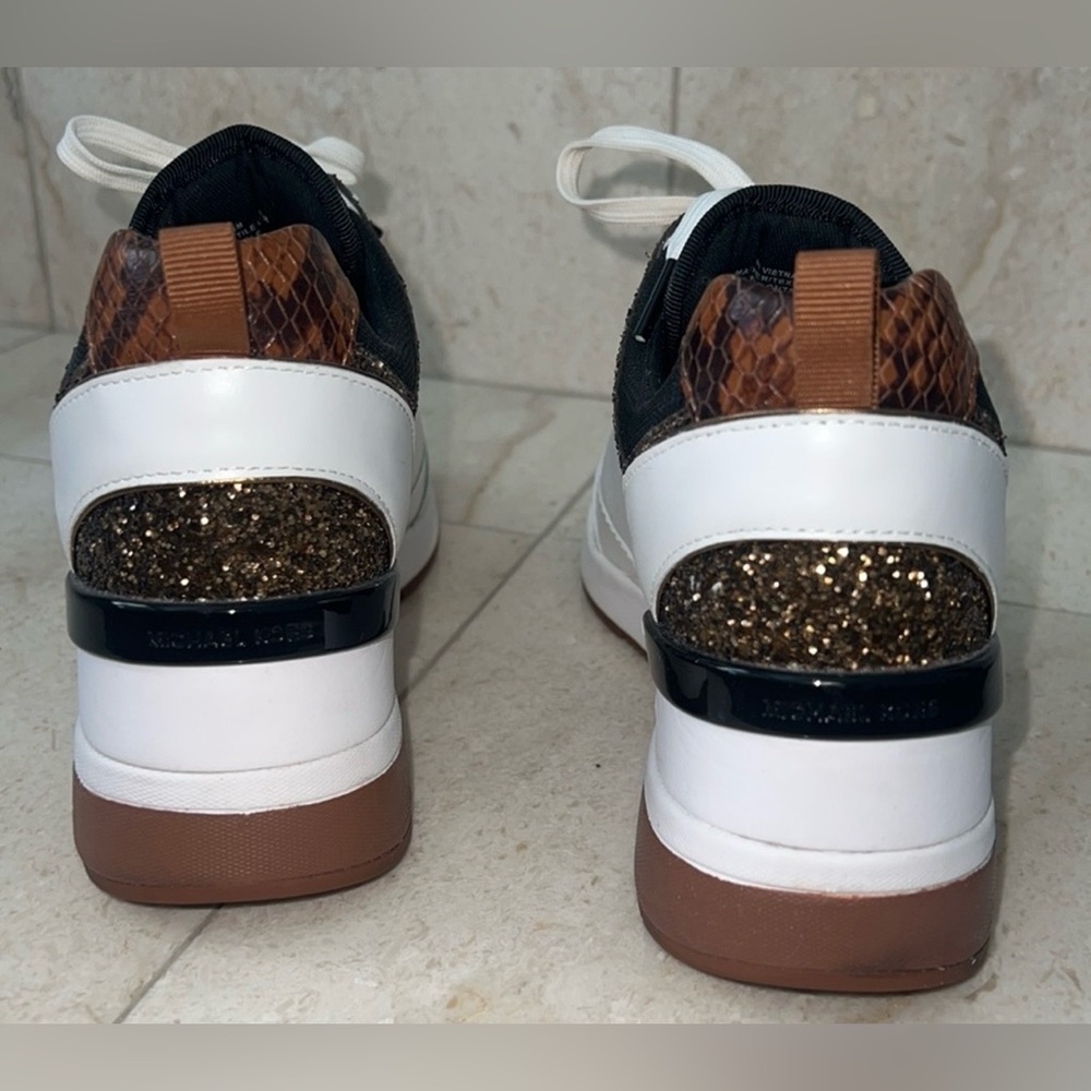 Michael Kors White and Brown Glitter Sneakers - Picture 2 of 3